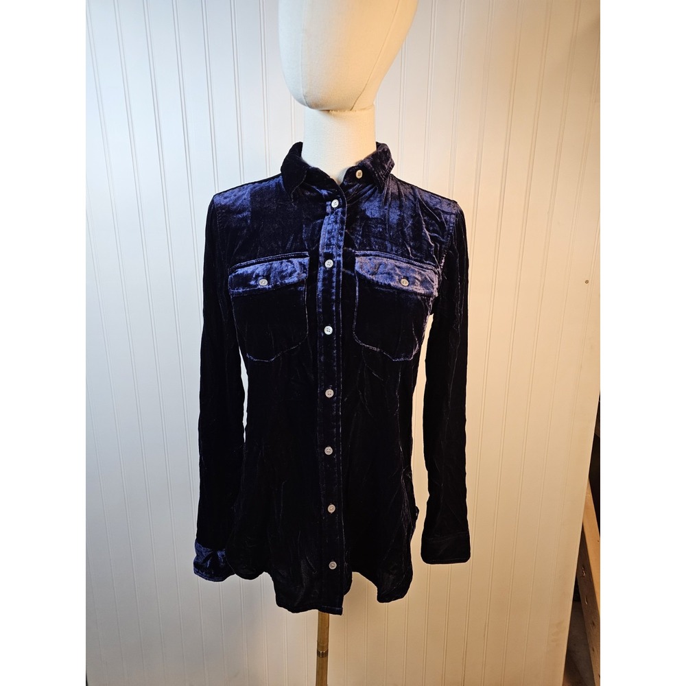 J. Crew Women's Button Up Navy Twilight Velvet Long Sleeve Shirtโ Size 0 - NWT